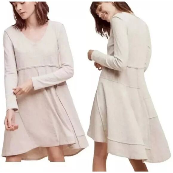 Maeve Northward Mixed Media Lagenlook Long Sleeve Linen Flare Dress M - Picture 1 of 10